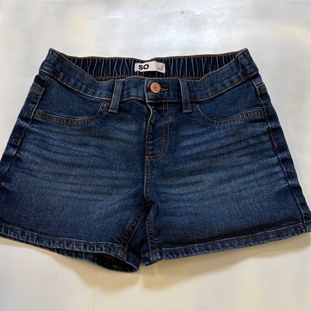 SO Girls Size 12 Dark Indigo Stretch Denim Shorts